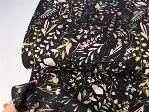 Bomuldsjersey - smukkeste blomster på sort bund